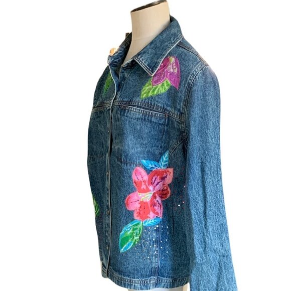 VTG BOHO Floral Embroidered Denim Jean Jacket Sz 1XL by Mirasol #73F - Picture 3 of 8